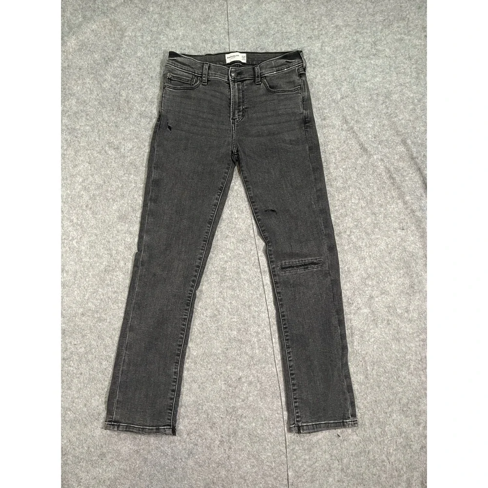 Abercrombie Kids Straight Leg Jeans Distressed Faded Black Size 13/14 Long